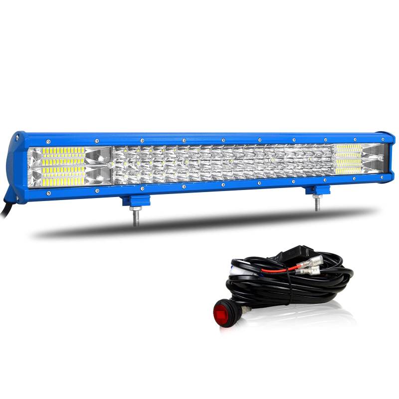 SKYWORLD 23 Zoll 324W LED Arbeitsscheinwerfer Bar Blau 12V 24V LED Scheinwerfer Flutlicht Reflektor Combo Arbeitslicht Zusatzscheinwerfer 4x4 Auto Offroad Traktor LKW mit Kippschalter Kabelbaum von SKYWORLD