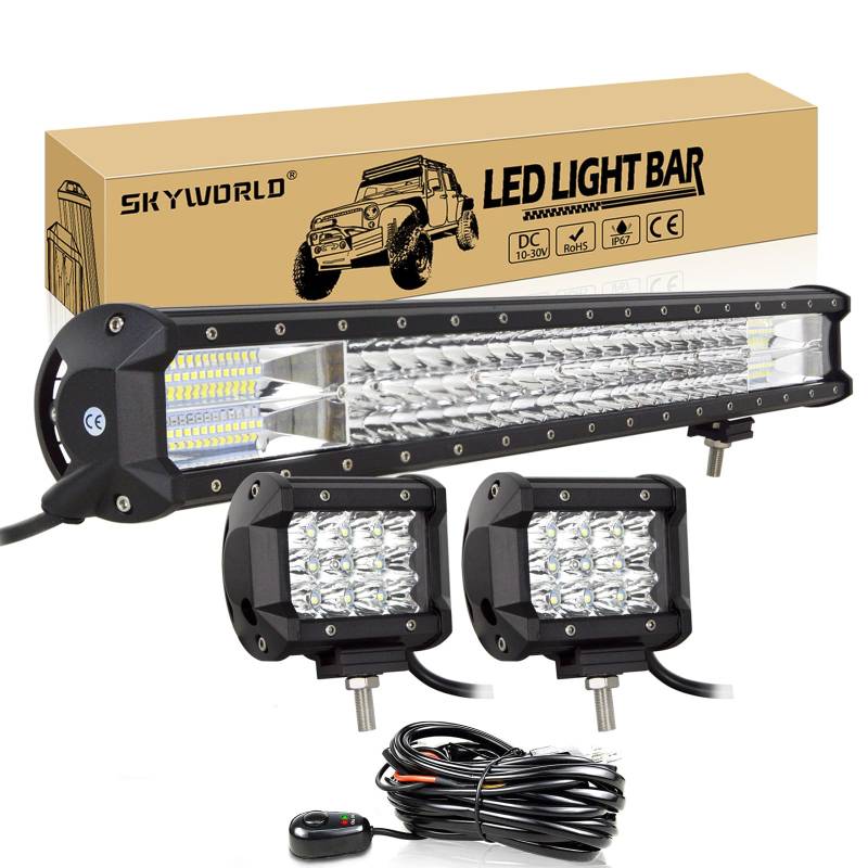 SKYWORLD 324W LED Nebelscheinwerfer 1 Stück und 36W Spot Offroad Scheinwerfer 2 Stück,Wasserdicht IP67 LED Arbeitsscheinwerfer Mit Kabelbaum Kabelsatz für Geländewagen ATV AWD SUV 4x4 Pickup von SKYWORLD