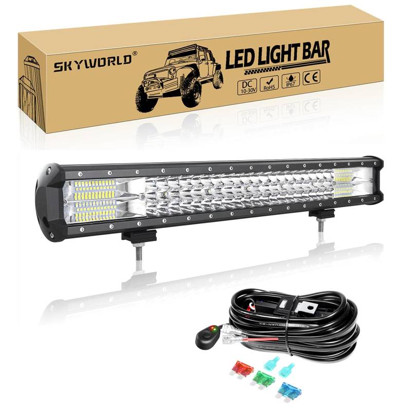 SKYWORLD 324W LED Nebelscheinwerfer 1 Stück,6000K Weiß draußen Spot Flutlicht LED Arbeit Licht Bar mit Kabelbaum Kabelsatz,Arbeitsscheinwerfer 12V für 4x4 Offroad Auto Traktor SUV KFZ Fahrzeuge von SKYWORLD