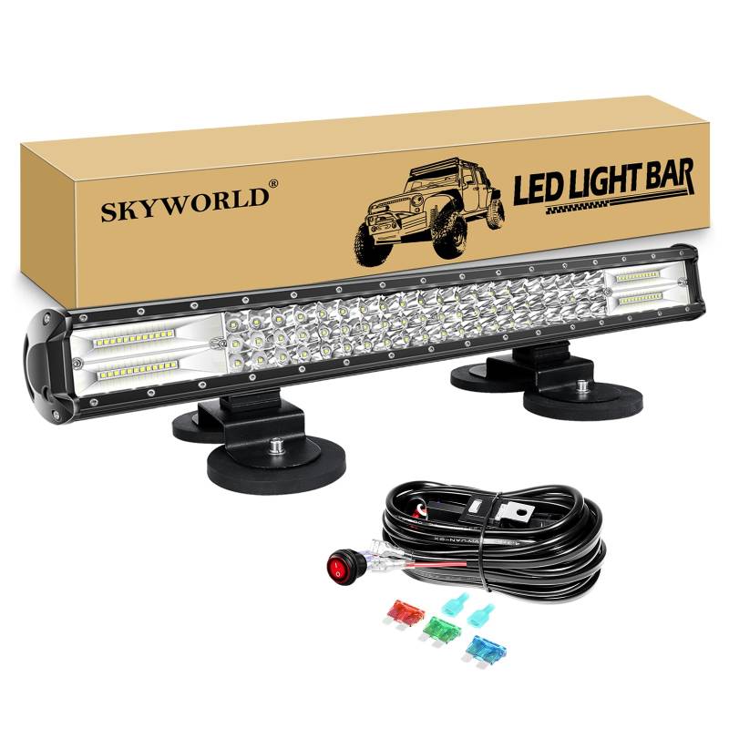 SKYWORLD 23 Zoll 58 cm 324W Led Arbeitsscheinwerfer Bar, Led lichtleiste kfz Mit 12V Kabelbaum, Starke Magnet halterungen für SUV Offroad ATV UTE Traktor LKW PKW 4x4 Auto Fahrzeuge, 6000K Weiß von SKYWORLD