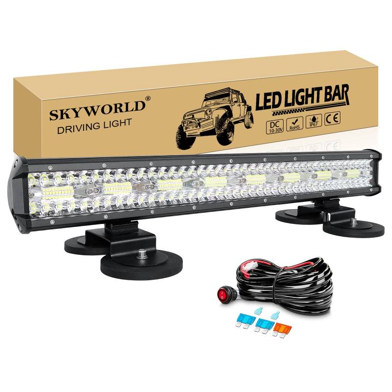 SKYWORLD 23 Zoll 58 cm 480W Led Lichtbalken Mit 12V Kabelbaum, Magnet halterungen, Offroad beleuchtung led arbeitsscheinwerfer bar für SUV ATV Traktor LKW 4x4 Auto, 6000K Weiß Nebelscheinwerfer von SKYWORLD