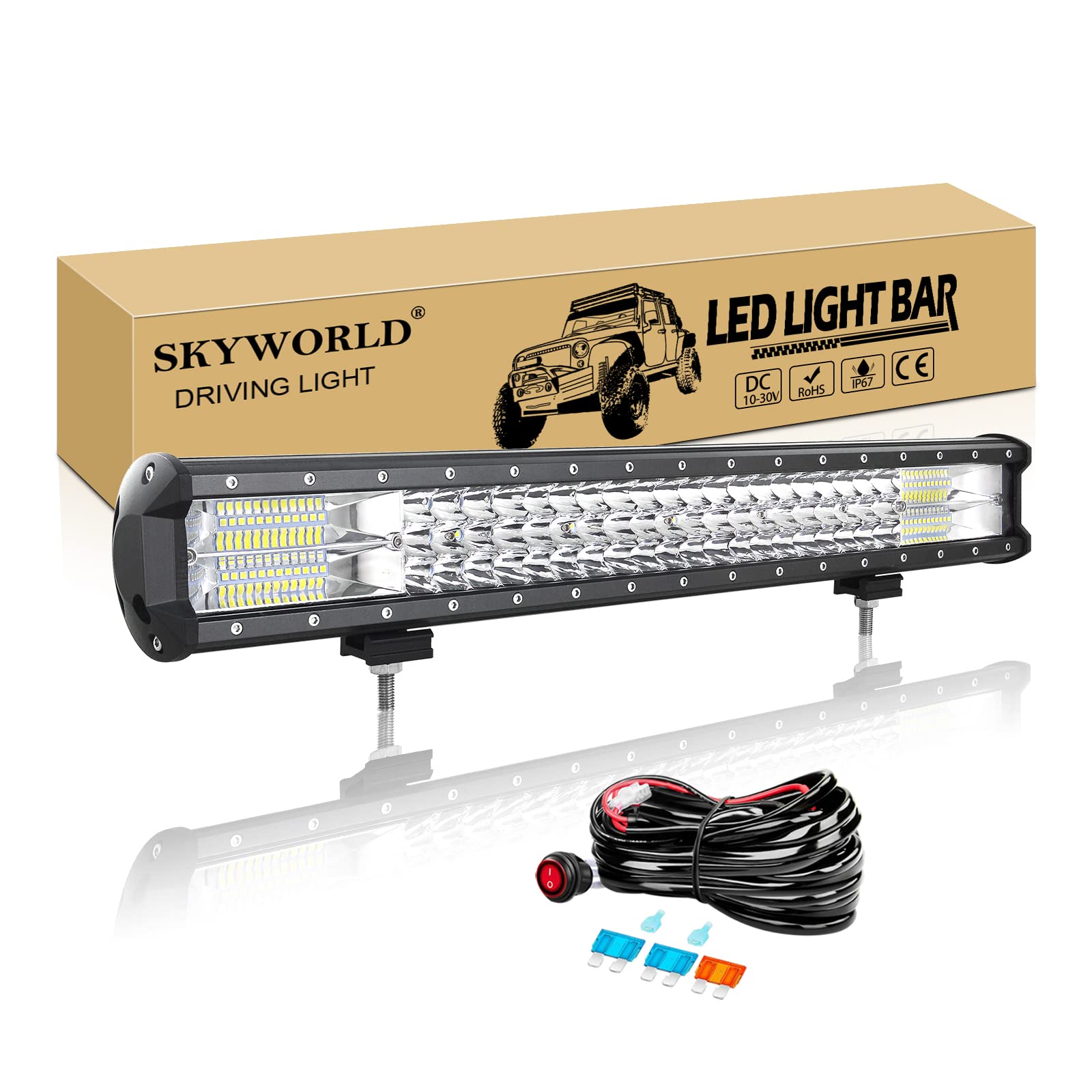 SKYWORLD Led Arbeitsscheinwerfer Bar mit 12V kabelbaum, 23 Zoll 59CM 324W Led bar Offroad Lichtbalken LED Arbeit Licht Bar Wasserdicht für 4x4 Auto SUV UTV ATV LKW Traktor von SKYWORLD