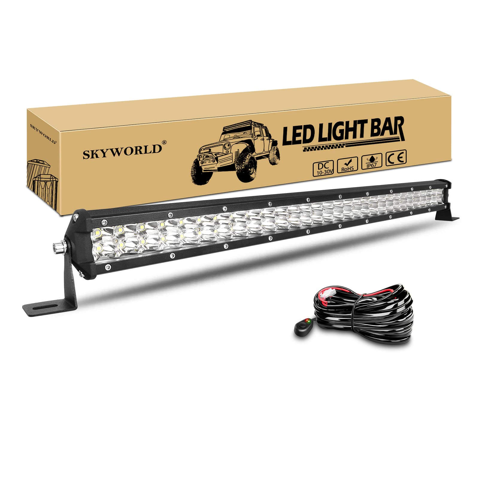 SKYWORLD 24" 61cm 180W LED Zusatzscheinwerfer Auto mit 12V Kabelbaum Kit, Offroad Beleuchtung bar Arbeitslicht für Auto SUV UTV ATV KFZ LKW 4x4, Fahrzeuge, 6000K Weiß Led Lichtleiste von SKYWORLD