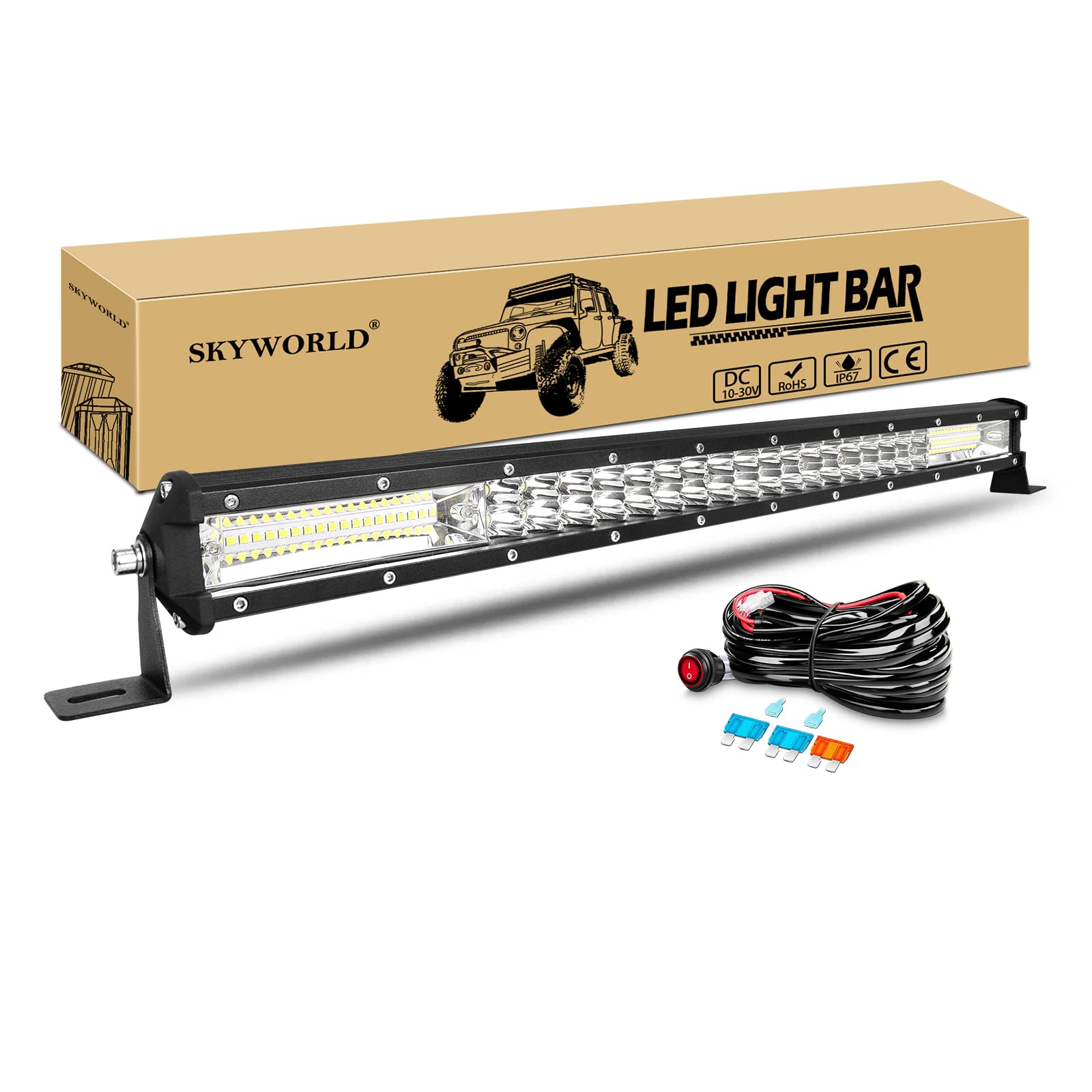 SKYWORLD 24" 61cm 216W Led Arbeitsscheinwerfer Bar Combo Offroad Led Scheinwerfer 12V mit Kabelbaum Kit, Zusatzscheinwerfer Auto LED Rückfahrscheinwerfer Lightbar für 4x4 Traktor SUV ATV LKW von SKYWORLD