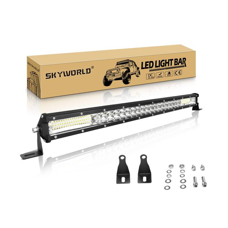 SKYWORLD 24 Zoll 216W LED Lichtleiste 1 Stück,Wasserdicht IP67 Spot Offroad Scheinwerfer 6000K Weiß draußen LED Offroad Zusatzscheinwerfer für Bagger, Schlepper, Gabelstapler, ATV, LKW, Offroad 4x4 von SKYWORLD