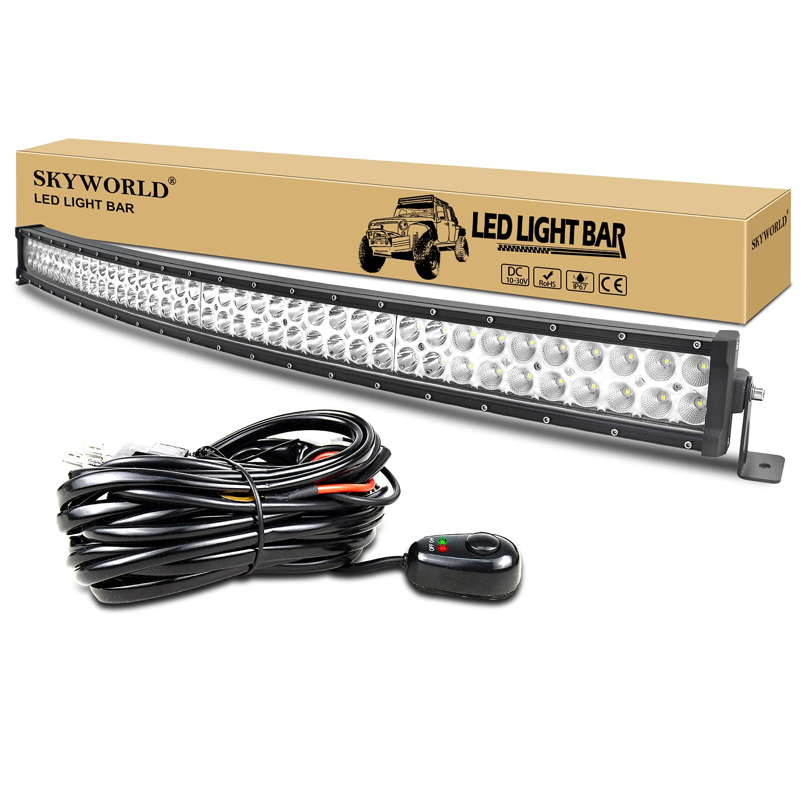 SKYWORLD 240W Gebogen LED Lichtleiste 42 Zoll LED bar Offroad Arbeitsleuchte Zusatzscheinwerfer Spot Flood Combo Scheinwerfer mit Kabelbaum für Trecker KFZ Bagger SUV UTV ATV Boat Truck von SKYWORLD