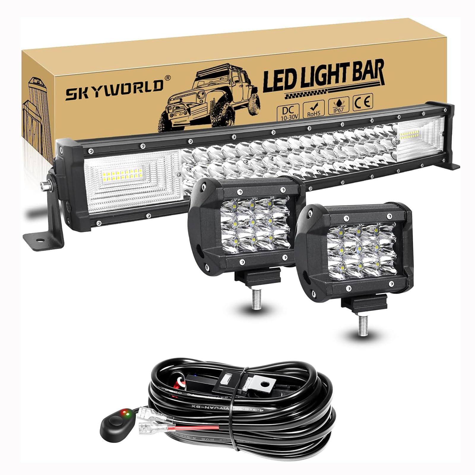 SKYWORLD 270W LED Nebelscheinwerfer 1 Stück Und 36W Scheinwerfer Spotlight 2 Stück,Spot Offroad Scheinwerfer Mit Kabelbaum Kabelsatz Relais Adapter für Geländewagen ATV AWD SUV 4x4 Pickup von SKYWORLD