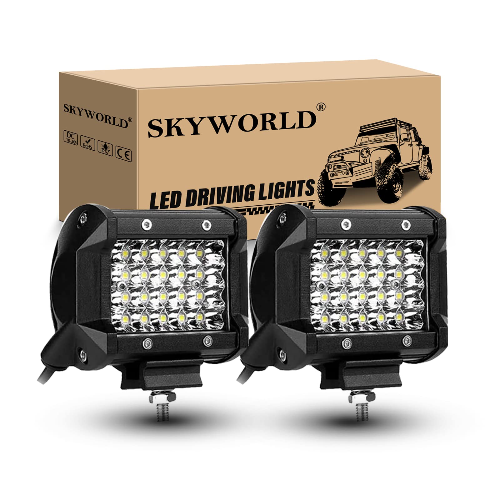 SKYWORLD 2Pcs 4 Zoll 10CM 60W Led Arbeitsscheinwerfer Bar 12V 24V Zusatzscheinwerfer Offroad Scheinwerfer Wasserdicht Led Strahler für 4x4 Auto Off road SUV UTV ATV Traktor Rückfahrscheinwerfer von SKYWORLD