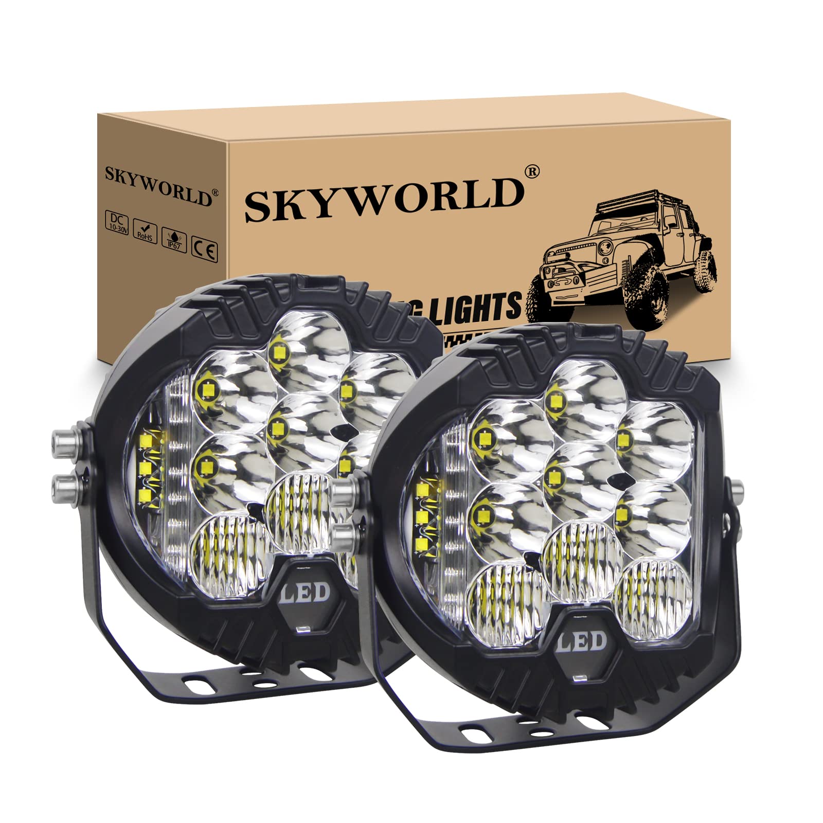 SKYWORLD 2Pcs 7 Zoll 17.5CM 75W LED Arbeitsscheinwerfer Offroad Scheinwerfer LED Combo Side Shooter Bestrahlung LED Fahrlicht 12V 24V für Auto Motorrad 4x4 Traktor LKW PKW ATV SUV UTV, 6000K Weiß von SKYWORLD