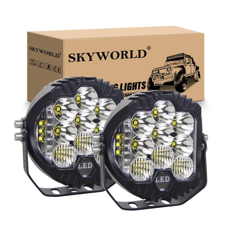 SKYWORLD 2Pcs 7 Zoll 17.5CM 75W LED Arbeitsscheinwerfer Offroad Scheinwerfer LED Combo Side Shooter Bestrahlung LED Fahrlicht 12V 24V für Auto Motorrad 4x4 Traktor LKW PKW ATV SUV UTV, 6000K Weiß von SKYWORLD