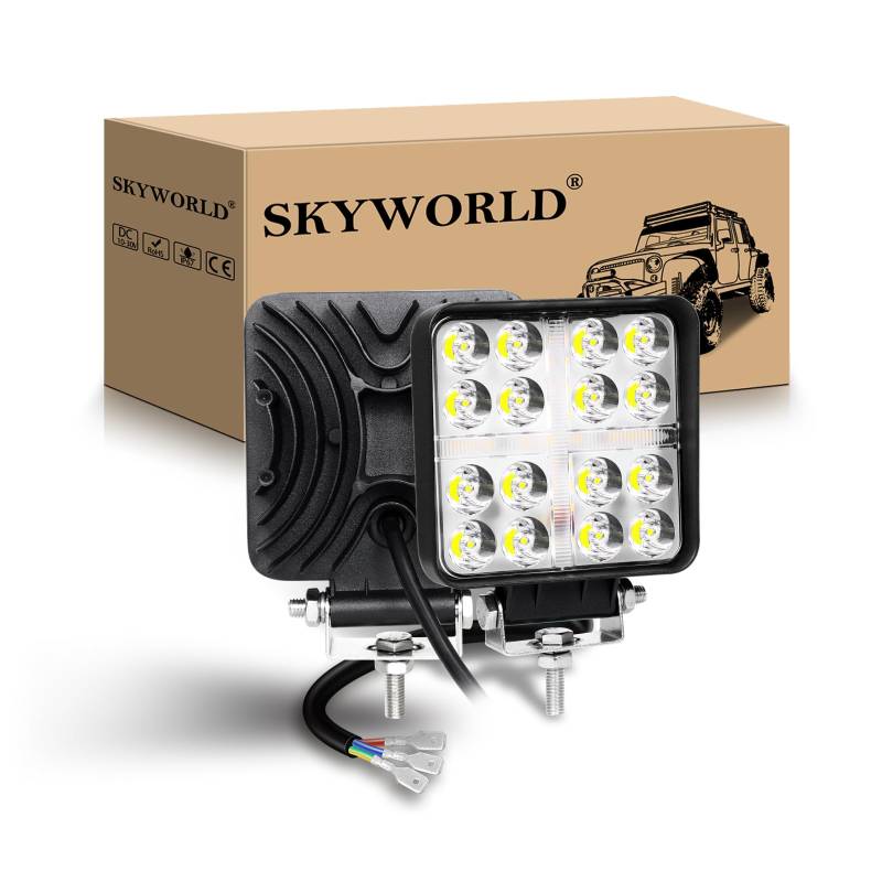 SKYWORLD 2Pcs Auto Quad Scheinwerfer, 4 Zoll 10cm 48W LED Arbeitsscheinwerfer 12V 24V Weißer Bernstein Spot Strahler Offroad Beleuchtung für SUV ATV Traktor KFZ LKW 4x4, Led Nebelscheinwerfer von SKYWORLD