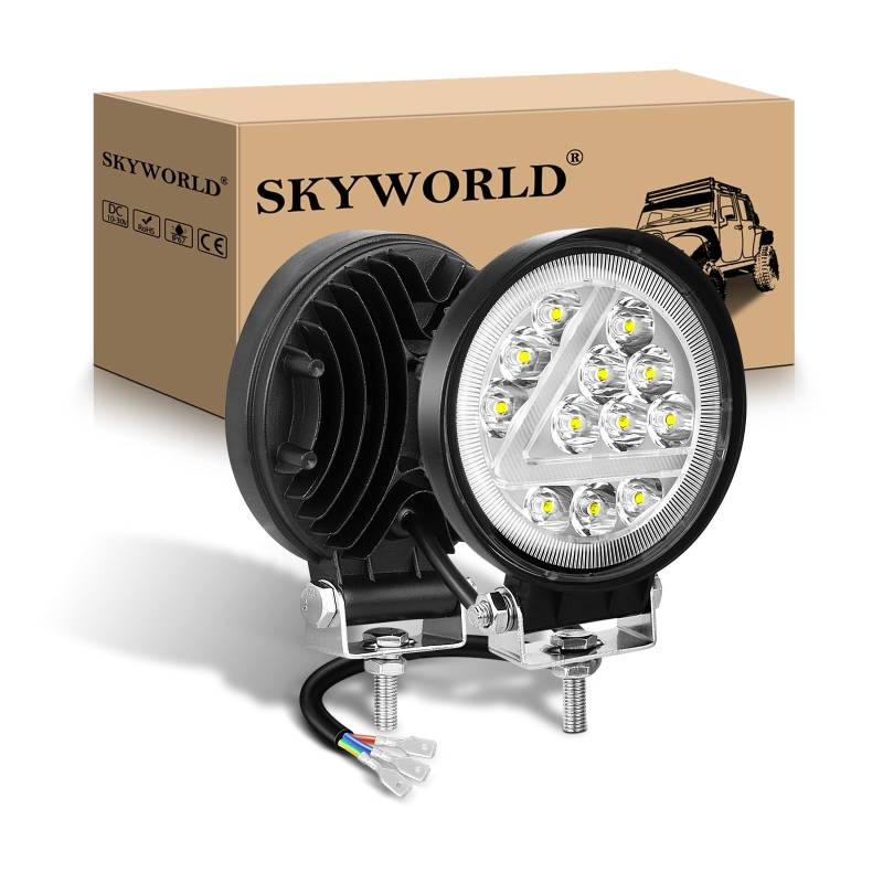 SKYWORLD 2Pcs Auto Quad Scheinwerfer, 4 Zoll 36W Runden LED Arbeitsscheinwerfer 12V 24V Weißer Bernstein Spot Strahler Offroad Beleuchtung für SUV ATV Traktor KFZ LKW 4x4, Led Nebelscheinwerfer von SKYWORLD