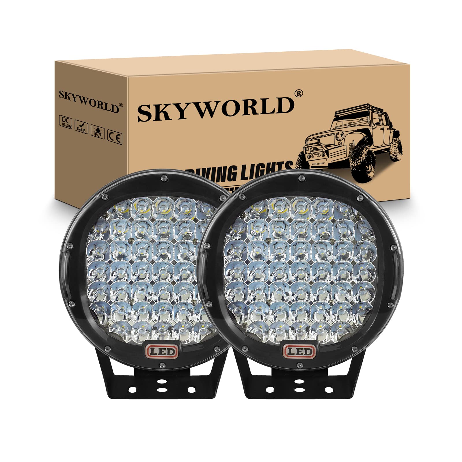 SKYWORLD 2Pcs Scheinwerfer LED Arbeitsscheinwerfer 12V, 9 Zoll 23cm 225W Spot Strahler Schwarz Auto Runde LED Arbeitslicht Offroad Beleuchtung für SUV ATV Traktor LKW 4x4 6000K Weiße Nebelscheinwerfer von SKYWORLD