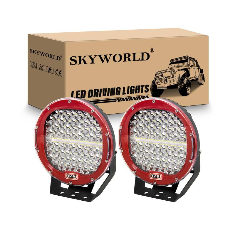 SKYWORLD 2Pcs Scheinwerfer LED Arbeitsscheinwerfer 12V, 9 Zoll 23cm 294W Spot Strahler Rot Auto Runde LED Arbeitslicht Offroad Beleuchtung für SUV ATV Traktor LKW 4x4 6000K Weiße Nebelscheinwerfer von SKYWORLD