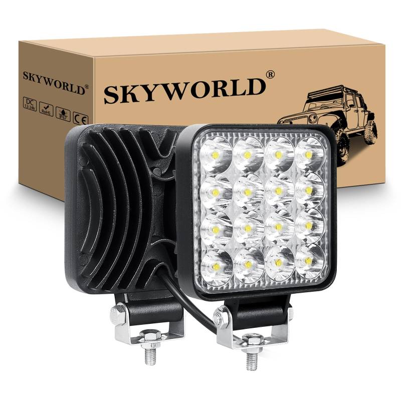 SKYWORLD 2pcs 12V led strahler kfz, 3.34 Zoll 48W Mini Spot scheinwerfer auto offroad beleuchtung nebelscheinwerfer für SUV ATV Traktor LKW 4x4, 6000K Weiß, led arbeitsscheinwerfer, led arbeitslicht von SKYWORLD