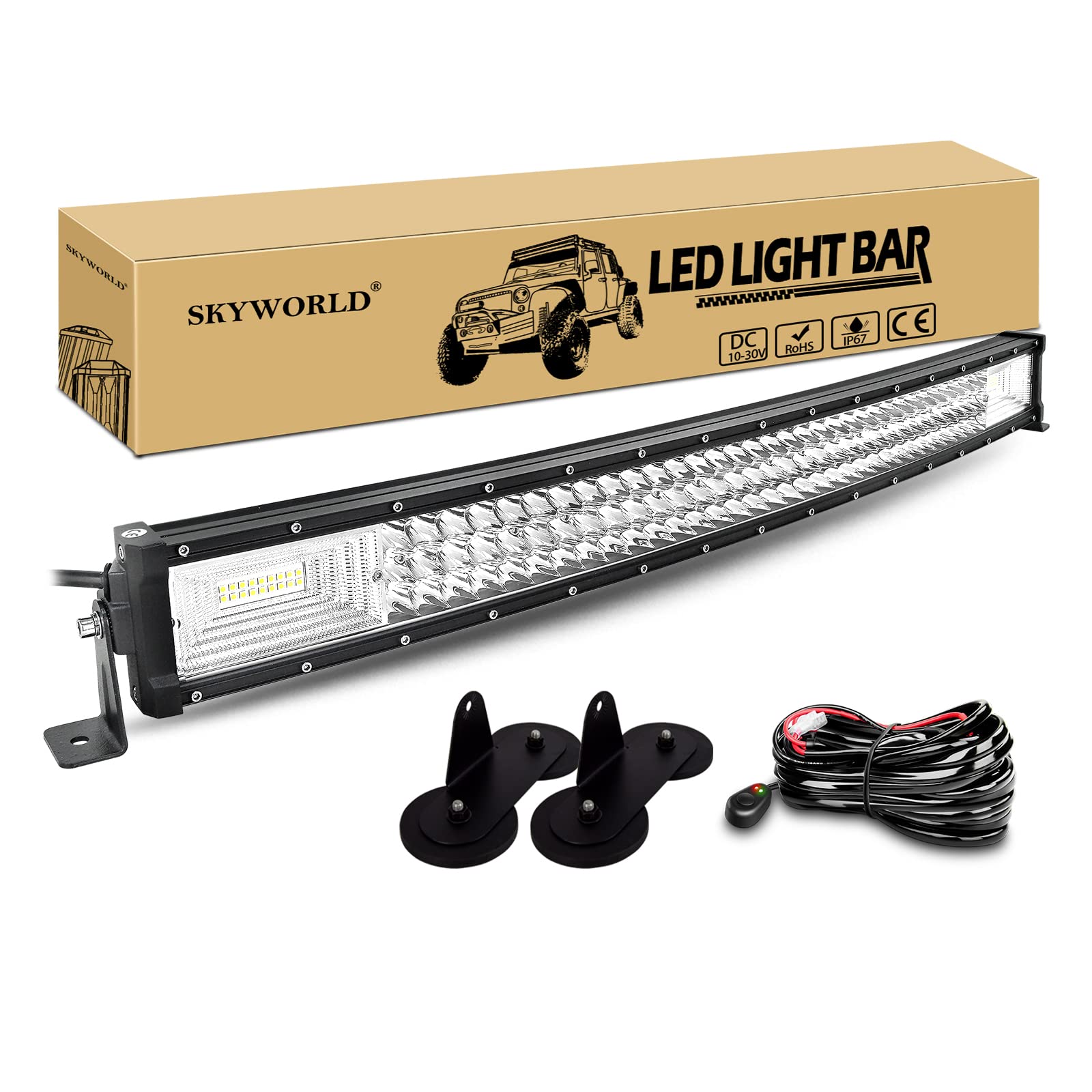 SKYWORLD 32 Zoll 405W Gebogene Triple Row 7D LED-Arbeitslicht-Bar-Spot-Flut-Kombinationsbalken, magnetische Basis-Halterung mit Kabelbaum-Kit-LKW Offroad-Fahrlampe SUV-Ute 4x4 4WD atvs utvs von SKYWORLD