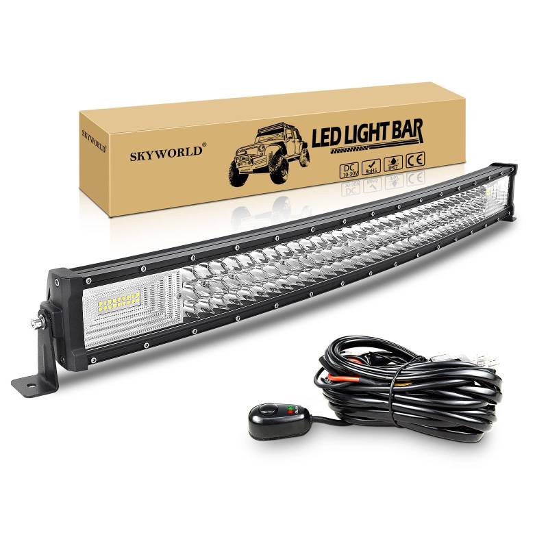 SKYWORLD 32 Zoll 405W LED Arbeitsscheinwerfer 1 Stück,Spot Flutlicht LED Arbeit Licht Bar mit Kabelbaum Kabelsatz Relais Adapter Offroad Arbeitslampen für Geländewagen ATV AWD SUV 4x4 Pickup von SKYWORLD