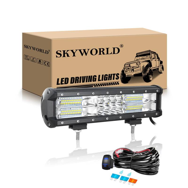 SKYWORLD Led Arbeitsscheinwerfer Bar, 12 Zoll 30cm 180W LED Lightbar mit 12V kabelbaum, Zusatzscheinwerfer Auto LED Arbeit Licht Bar für 4x4 Offroad SUV UTV ATV LKW Traktor, 6000K Weiß von SKYWORLD