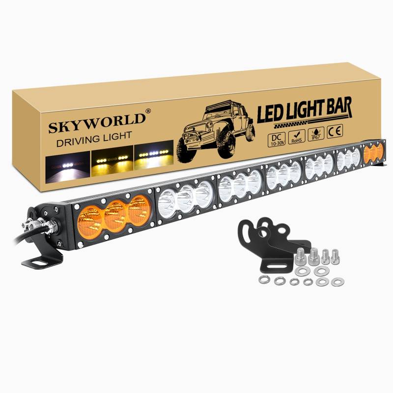 SKYWORLD 38 Zoll 210W Led Arbeitsscheinwerfer Bar Weiß Amber Led Scheinwerfer 12V 24V Zusatzscheinwerfer Offroad Beleuchtung Wasserdicht für 4x4 Auto Traktor SUV ATV UTV Lightbar von SKYWORLD