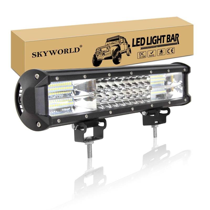 SKYWORLD 38 cm 216W Arbeitsscheinwerfer Zusatzscheinwerfer LED Light Bar Auto Scheinwerfer Offroad Flutlicht Spotlight Wasserdicht IP67 für Auto Offroad SUV UTV ATV Rückfahrscheinwerfer von SKYWORLD