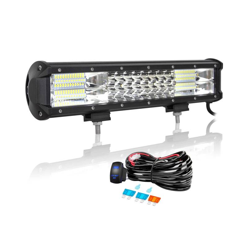 SKYWORLD Led Arbeitsscheinwerfer Bar, 15 Zoll 38CM 216W LED Lightbar mit 12V kabelbaum, Zusatzscheinwerfer Auto LED Arbeit Licht Bar für 4x4 Offroad SUV UTV ATV LKW Traktor, 6000K Weiß von SKYWORLD