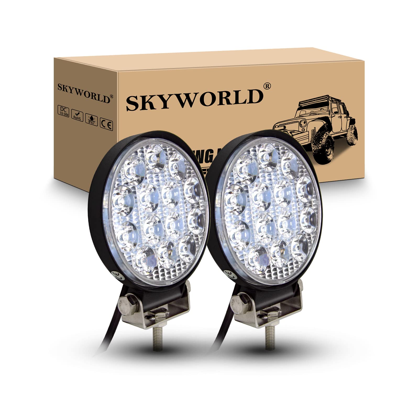 SKYWORLD 4 zoll 42 Watt Runde LED Arbeitslicht Scheinwerfer Schlank Offroad Arbeitslicht Fahrlicht Scheinwerfer für 4x4 Auto 4WD Boot SUV ATV Lkw Traktor Motorrad 12V 24V von SKYWORLD