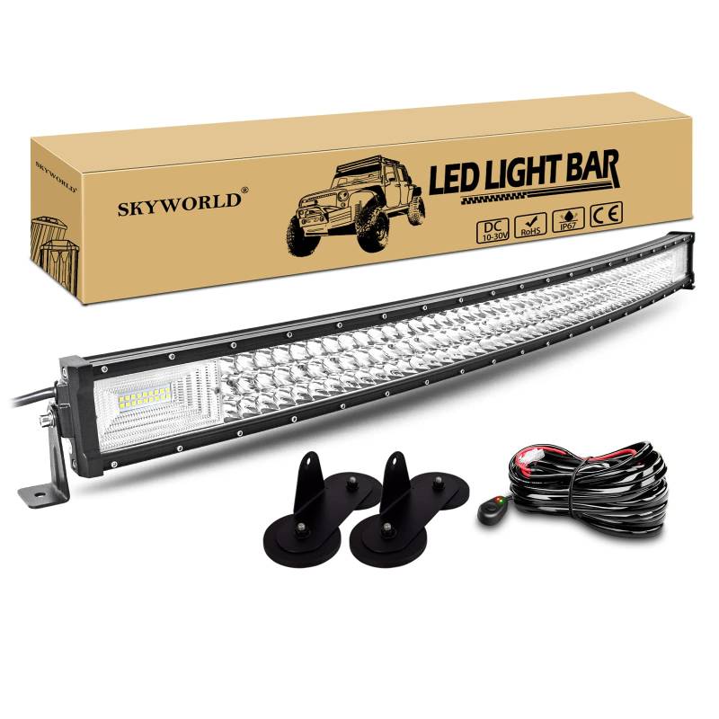 SKYWORLD 42 Zoll 540W Gebogene Triple Row 7D LED-Arbeitslicht-Bar-Spot-Flut-Kombinationsbalken, magnetische Basis-Halterung mit Kabelbaum-Kit-LKW Offroad-Fahrlampe SUV-Ute 4x4 4WD atvs utvs von SKYWORLD