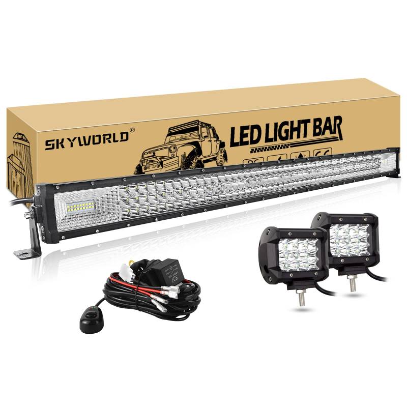 SKYWORLD 42 Zoll 540W LED Arbeitsscheinwerfer 1 Stück und 36W Spot LED Arbeit Licht Bar 2 Stück,6000K Weiß draußen Scheinwerfer Lampe für Bagger, Schlepper, Gabelstapler, ATV, LKW, Offroad 4x4 von SKYWORLD