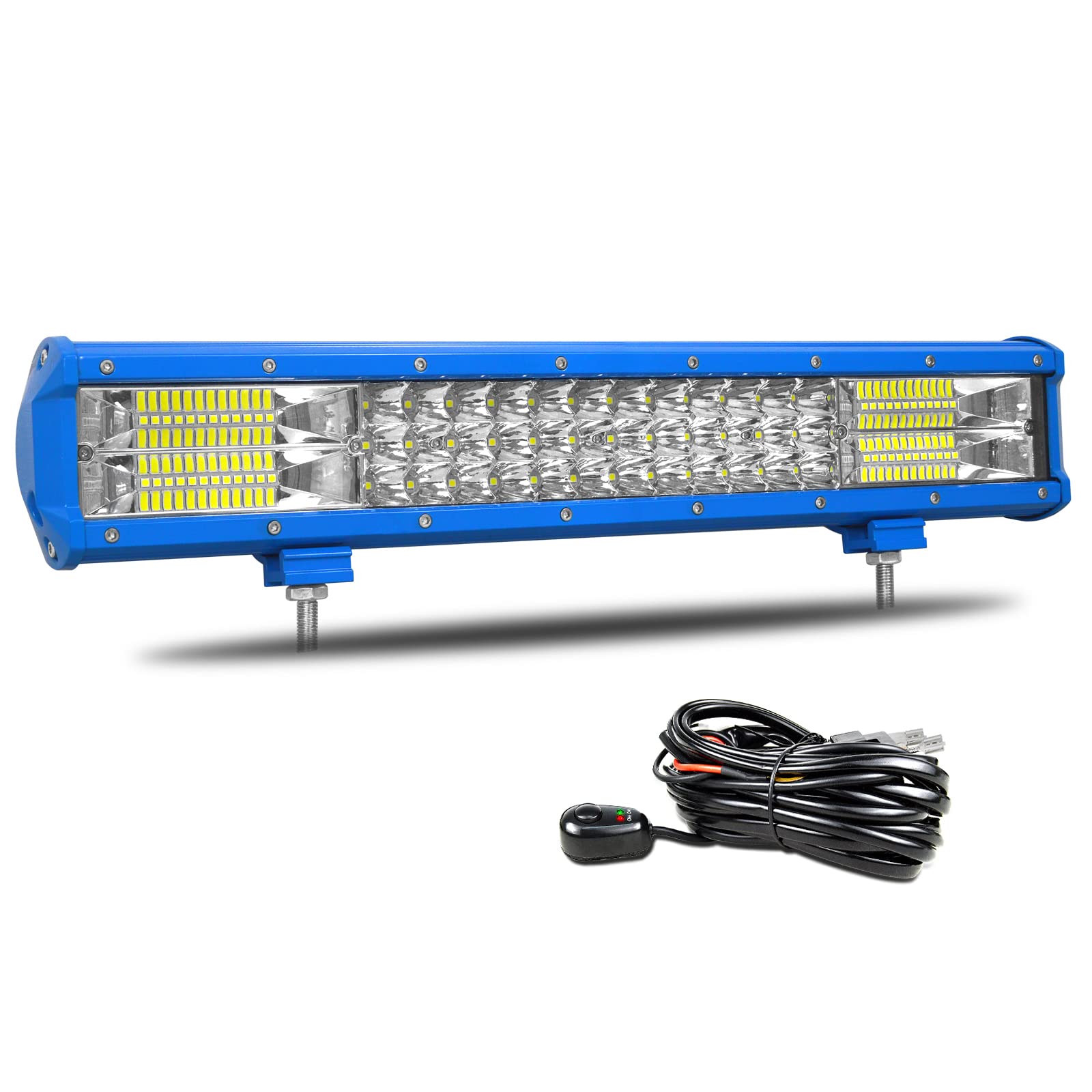 SKYWORLD 46cm 252W LED Arbeitsscheinwerfer Bar Blau LED Scheinwerfer 12V 24V 6000K Flutlicht Reflektor Combo Arbeitslicht Zusatzscheinwerfer mit Kabelbaum für Auto Offroad Traktor SUV UTV ATV von SKYWORLD