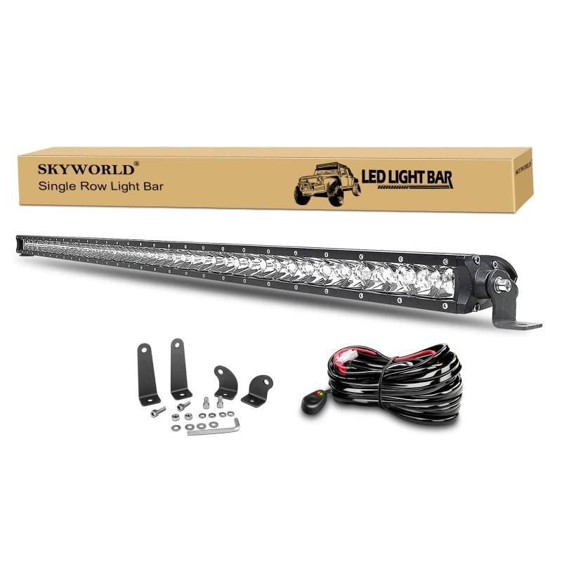 SKYWORLD 49 Zoll 125 cm 240W Spot Ultra Slim Einreihige LED Lichtleiste mit Kabelbaumsatz für Offroad Ranger 4x4 4WD ATV UTV SUV-Stoßstange Frontgrill Lufteinlass LED-Arbeitsleuchte 12V 24V von SKYWORLD