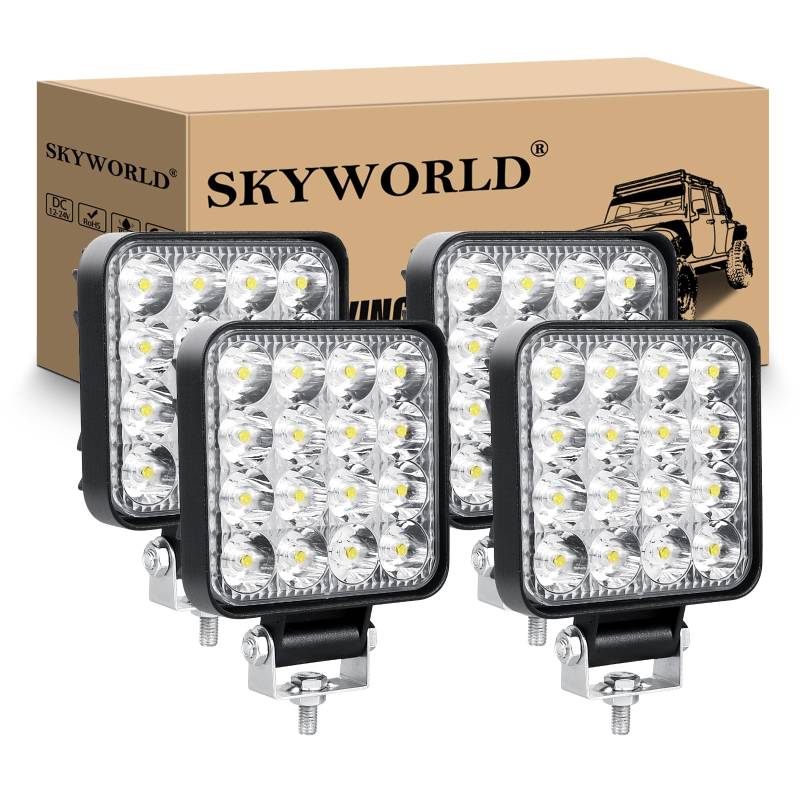 SKYWORLD 4pcs 12V led strahler kfz, 3.34 Zoll 48W Mini Spot scheinwerfer auto offroad beleuchtung nebelscheinwerfer für SUV ATV Traktor LKW 4x4, 6000K Weiß, led arbeitsscheinwerfer, led arbeitslicht von SKYWORLD