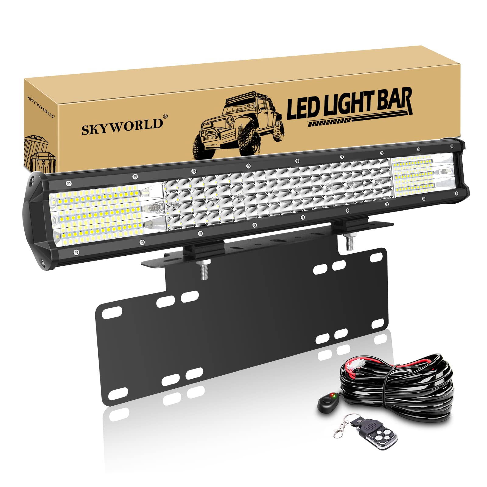 SKYWORLD 50.8cm Arbeitsscheinwerfer 510W LED-Lichtleiste, Zusatzscheinwerfer Offroad Scheinwerfer, kennzeichenhalter nummernschildhalter mit 12V Blitz kabelbaum kit für Auto SUV LKW PKW 4x4 von SKYWORLD