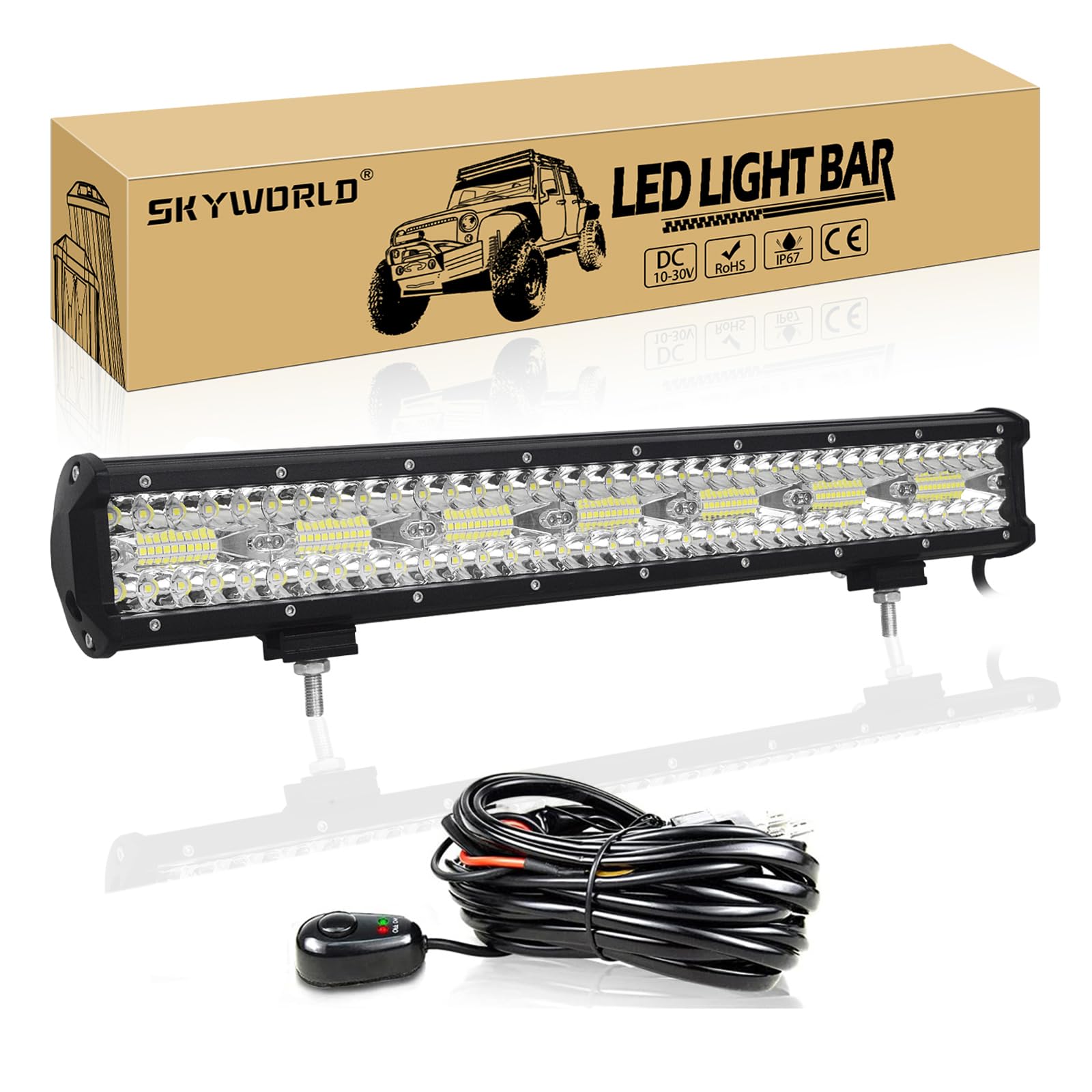 SKYWORLD 51cm 20 Zoll 420W Lichtbalken Led 12V Auto mit 12V Kabelbaum,Zusatzscheinwerfer Auto 1 Stück,IP67 Led Arbeitsscheinwerfer für 4x4 Offroad Auto Traktor SUV KFZ,6000K Weiß Lightbar Auto von SKYWORLD