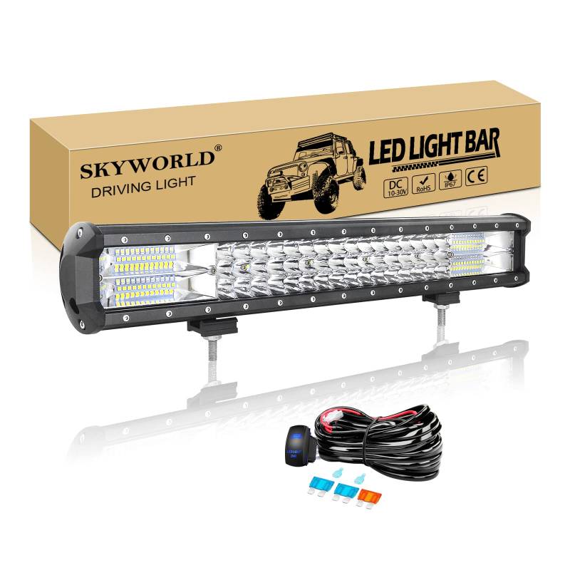 SKYWORLD Led Arbeitsscheinwerfer Bar, 20 Zoll 51CM 288W LED Lightbar mit 12V kabelbaum, Zusatzscheinwerfer Auto LED Arbeit Licht Bar für 4x4 Offroad SUV UTV ATV LKW Traktor, 6000K Weiß von SKYWORLD