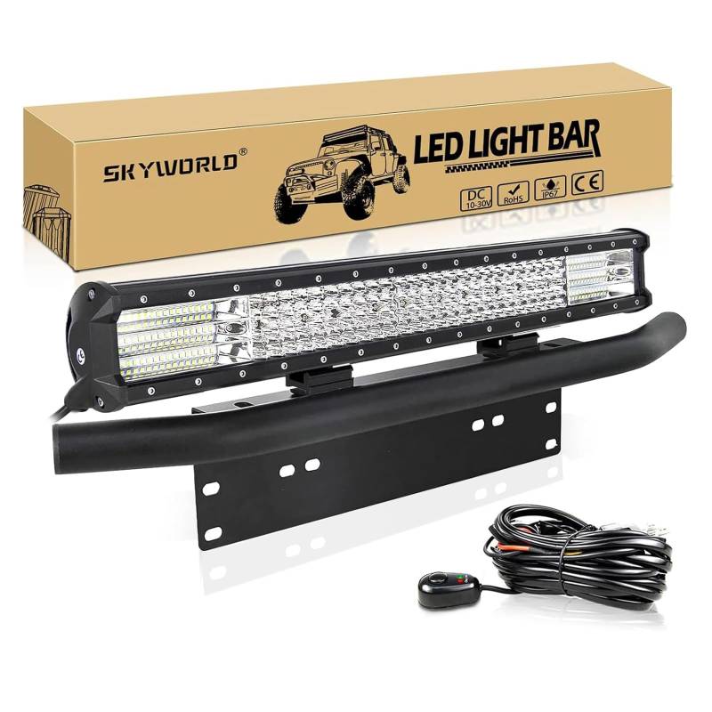 SKYWORLD 510W LED Arbeitsscheinwerfer 1 Stück,Spot Flutlicht LED Arbeit Licht Bar mit Kennzeichenhalterung und Nebelscheinwerfer Kabelsatz für Bagger, Schlepper, Gabelstapler, ATV, LKW, Offroad 4x4 von SKYWORLD