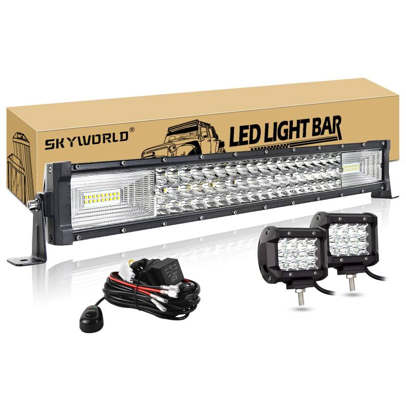 SKYWORLD 22 Zoll 270W LED Arbeitsscheinwerfer 1 Stück und 36W Spot LED Arbeit Licht Bar 2 Stück,6000K Weiß draußen Scheinwerfer Lampe für Bagger, Schlepper, Gabelstapler, ATV, LKW, Offroad 4x4 von SKYWORLD