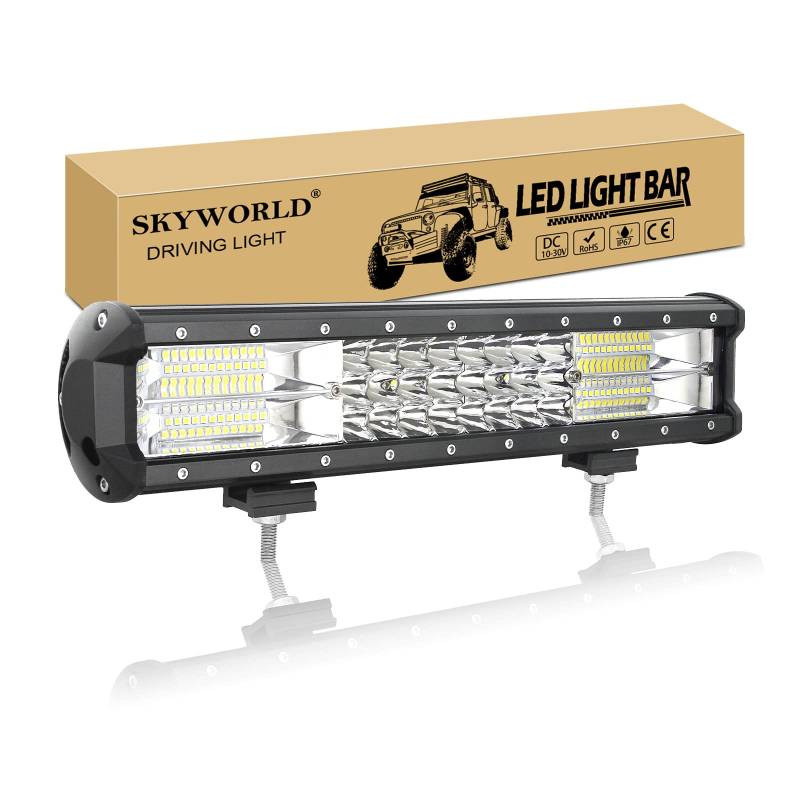 SKYWORLD Led Arbeitsscheinwerfer Bar, 15 Zoll 38cm 216W Zusatzscheinwerfer LED Scheinwerfer 12V 24V Auto LED Arbeit Licht Bar Wasserdicht Lightbar für 4x4 Offroad SUV UTV ATV KFZ Traktor von SKYWORLD