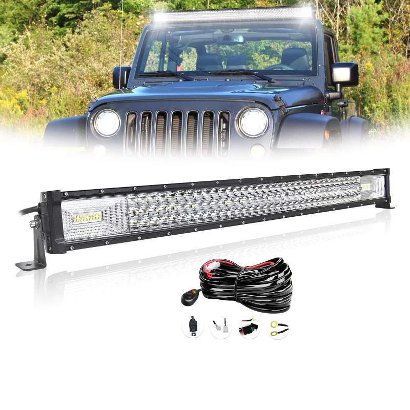 SKYWORLD 32 Zoll 405W LED Arbeitsscheinwerfer 1 Stück,Spot-Flut-Kombistrahl mit Kabelbaum Wasserdichter Kabelsatz Relais Adapter LED Scheinwerfer 12V für 4x4 Offroad Auto Traktor SUV KFZ Fahrzeuge von SKYWORLD