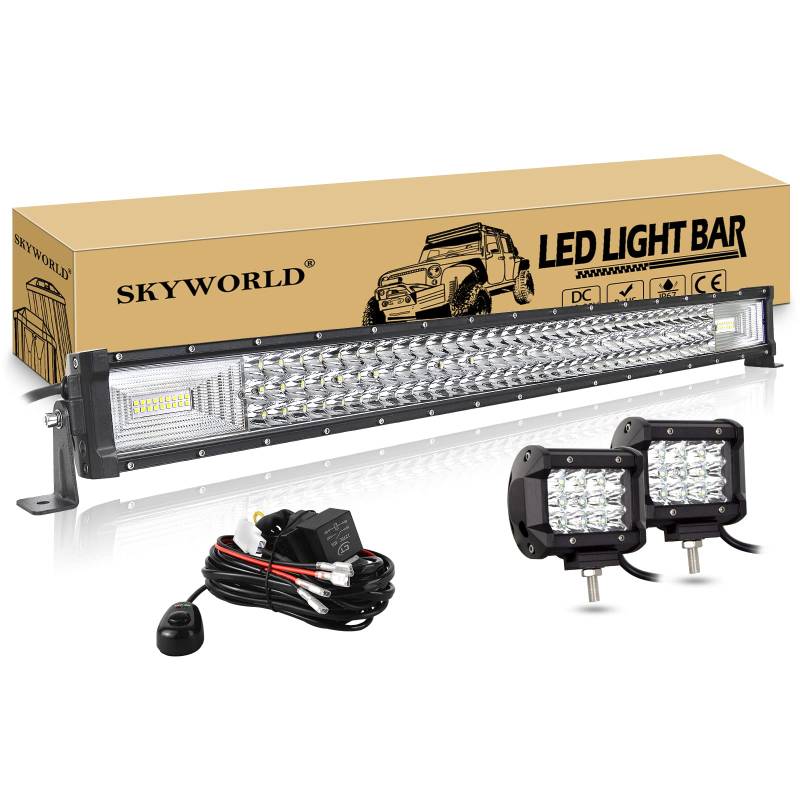 SKYWORLD 32 Zoll 405W LED Arbeitsscheinwerfer 1 Stück und 36W Spot LED Arbeit Licht Bar 2 Stück,6000K Weiß draußen Scheinwerfer Lampe für Bagger, Schlepper, Gabelstapler, ATV, LKW, Offroad 4x4 von SKYWORLD