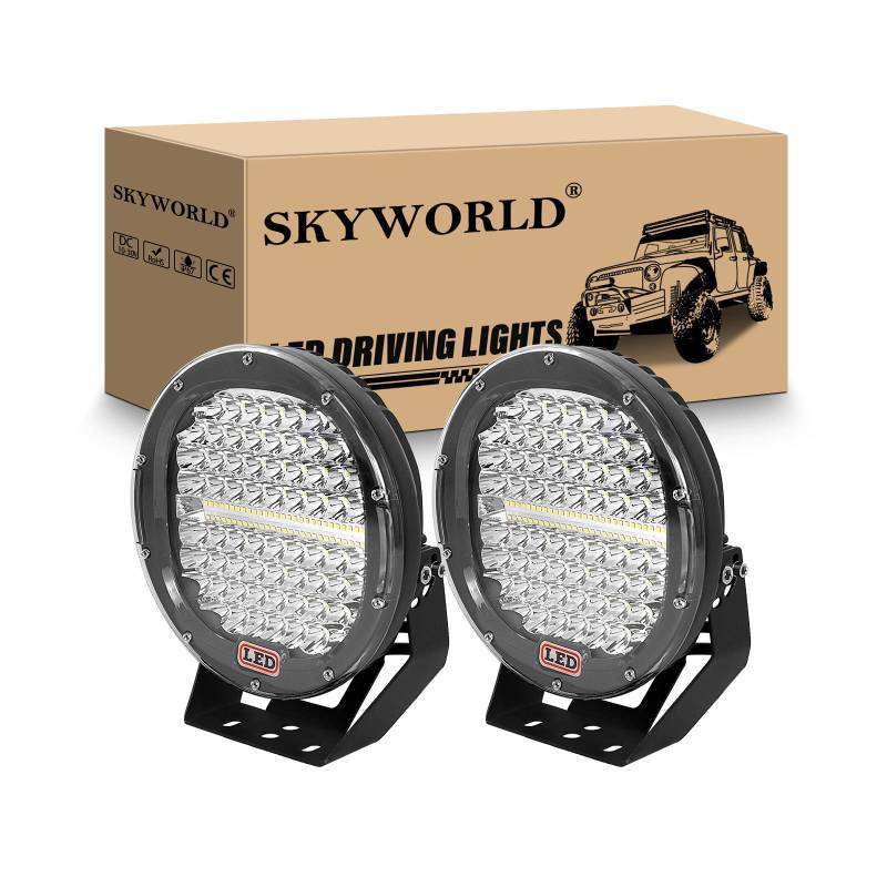 SKYWORLD 2Pcs Scheinwerfer LED Arbeitsscheinwerfer 12V, 9 Zoll 23cm 294W Spot Strahler Schwarz Auto Runde LED Arbeitslicht Offroad Beleuchtung für SUV ATV Traktor LKW 4x4 6000K Weiße Nebelscheinwerfer von SKYWORLD