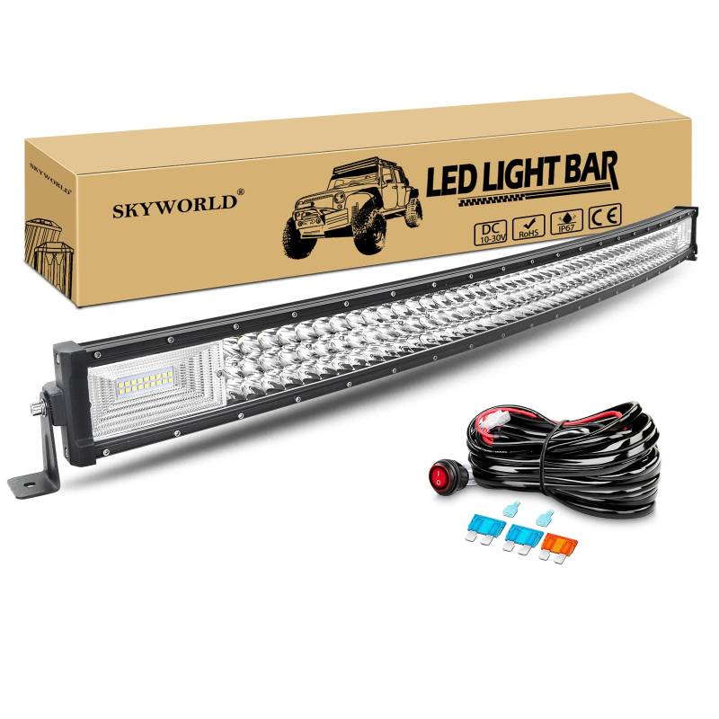 SKYWORLD Gebogen LED Arbeitsscheinwerfer Bar, 42 Zoll 106cm 540W Zusatzscheinwerfer Led Lichtleiste Offroad Lampe mit 12V Toggle kabelbaum kit für Auto SUV ATV UTV LKW 4x4 Nebelscheinwerfer von SKYWORLD