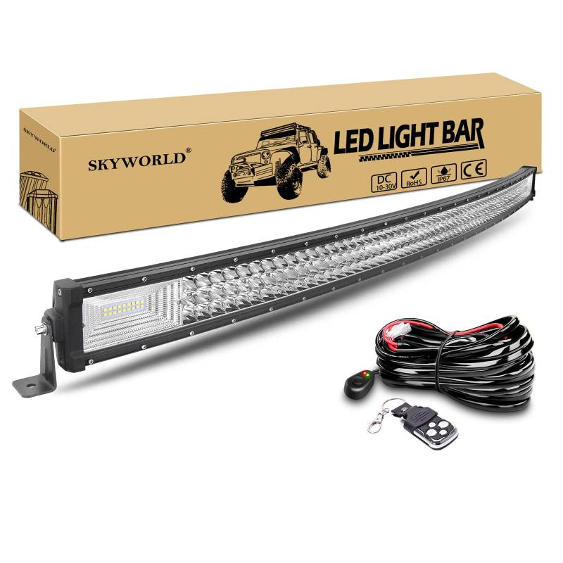 SKYWORLD Gebogen LED Arbeitsscheinwerfer Bar, 50 Zoll 127cm 648W Zusatzscheinwerfer Led Lichtleiste Offroad Lampe mit 12V Blitz kabelbaum kit für Auto SUV ATV UTV LKW 4x4 Nebelscheinwerfer von SKYWORLD