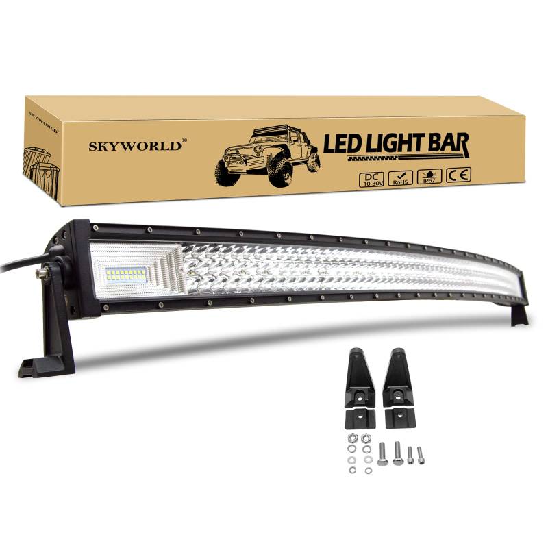 SKYWORLD 52 Zoll 130cm 675W Led Arbeitsscheinwerfer Bar Gebogen, 12V 24V Zusatzscheinwerfer Auto LED Arbeit Licht Bar Wasserdicht Lightbar für Auto SUV Offroad ATV LKW Traktor Fahrzeuge 4x4 von SKYWORLD