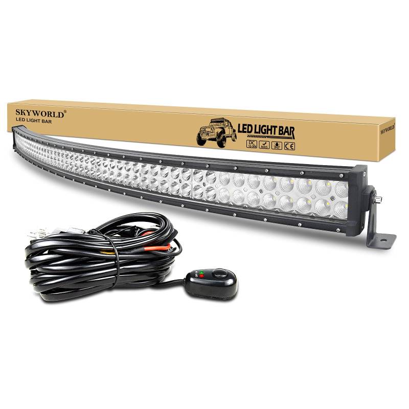 SKYWORLD Gebogen LED Lichtleiste 52 Zoll 300W LED bar Offroad Arbeitsleuchte Zusatzscheinwerfer Spot Flood Combo Scheinwerfer mit Kabelbaum für Trecker KFZ Bagger SUV UTV ATV Boat Truck von SKYWORLD