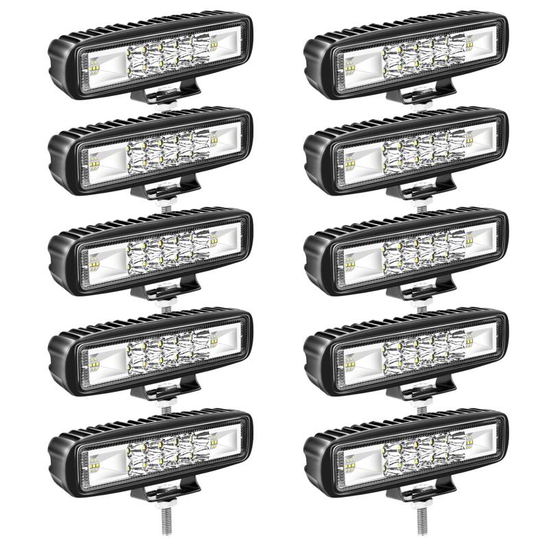 SKYWORLD LED Arbeitsscheinwerfer, 10PCS 6 Zoll 24W Zusatzscheinwerfer Offroad Scheinwerfer 12V 24V Rückfahrscheinwerfer für 4x4 Truck Traktor Bagger SUV UTV ATV LKW, 6000K Weiß LED Arbeitslicht von SKYWORLD