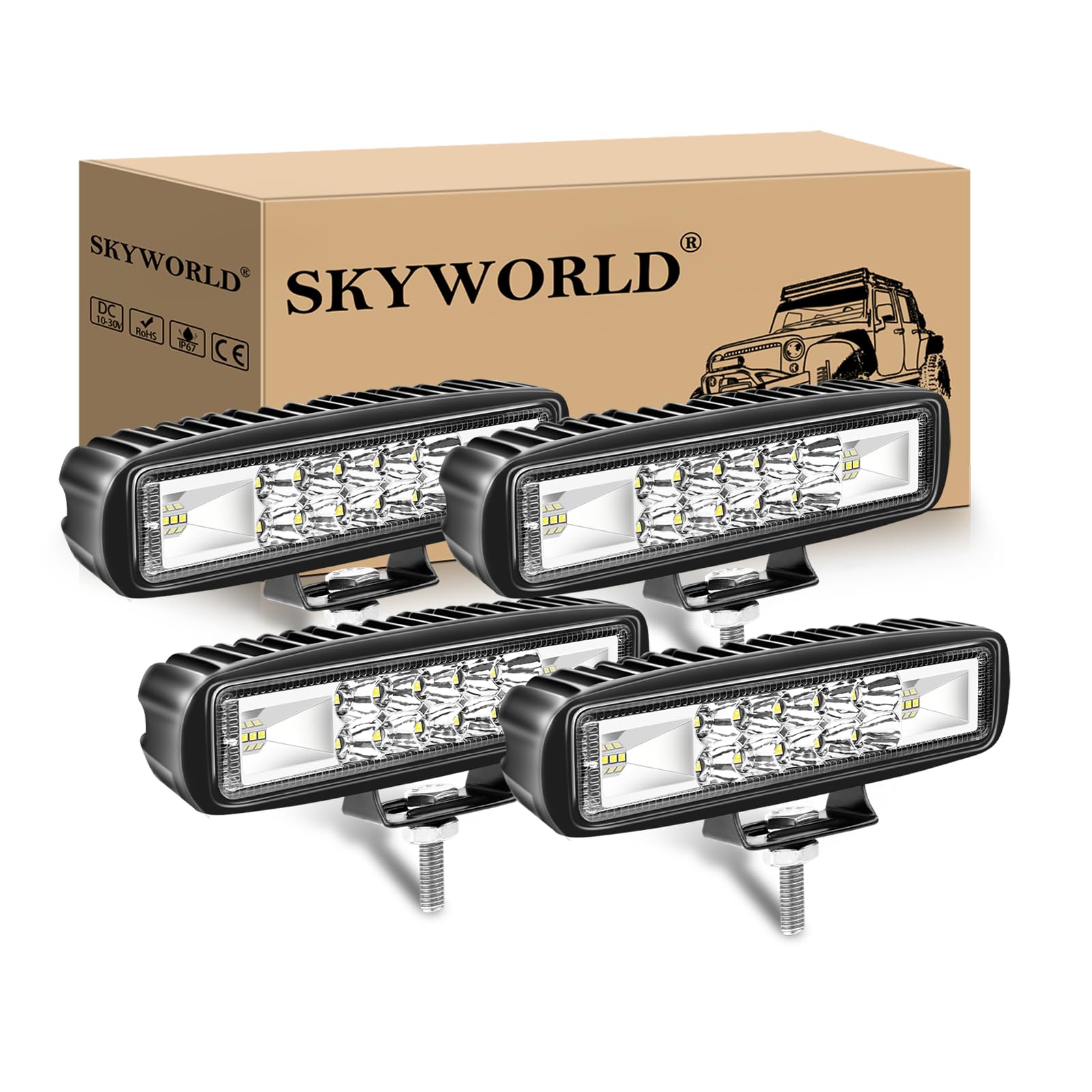 SKYWORLD LED Arbeitsscheinwerfer, 4PCS 6 Zoll 24W Zusatzscheinwerfer Offroad Scheinwerfer 12V 24V Rückfahrscheinwerfer für 4x4 Truck Traktor Bagger SUV UTV ATV LKW, 6000K Weiß LED Arbeitslicht von SKYWORLD