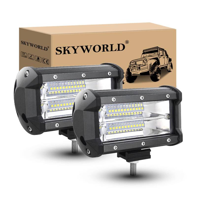 SKYWORLD 2Pcs Led Arbeitsscheinwerfer, 5 Zoll 13 cm 72W LED Scheinwerfer 12V 24V Flutlicht Zusatzscheinwerfer Wasserdicht Arbeitslicht Rückfahrscheinwerfer für Auto Traktor Offroad SUV UTV ATV von SKYWORLD