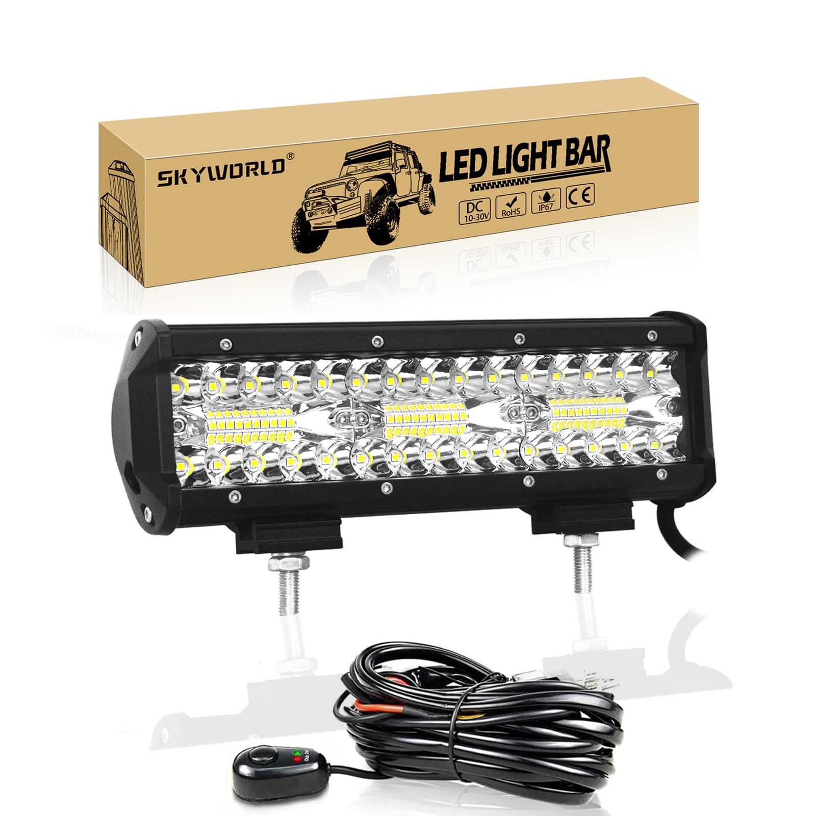 SKYWORLD LED Arbeitsscheinwerfer,180W Side Shooter Offroad Beleuchtung mit Kabelbaum Kabelsatz 1 Stück,Wasserdicht IP67 Spot Offroad Scheinwerfer für Geländewagen ATV AWD SUV 4x4 Pickup von SKYWORLD