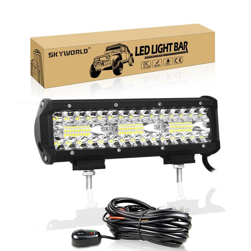 SKYWORLD LED Arbeitsscheinwerfer,180W Side Shooter Offroad Beleuchtung mit Kabelbaum Kabelsatz 1 Stück,Wasserdicht IP67 Spot Offroad Scheinwerfer für Geländewagen ATV AWD SUV 4x4 Pickup von SKYWORLD