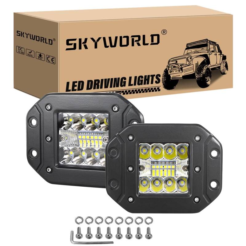 SKYWORLD LED Arbeitsscheinwerfer,42W Scheinwerfer Spotlight 2 Stücke,6000K Weiß draußen LED Suchscheinwerfer für Bagger Traktoren Schlepper Gabelstapler ATV Lkw offroad 4x4,Spot Offroad Scheinwerfer von SKYWORLD